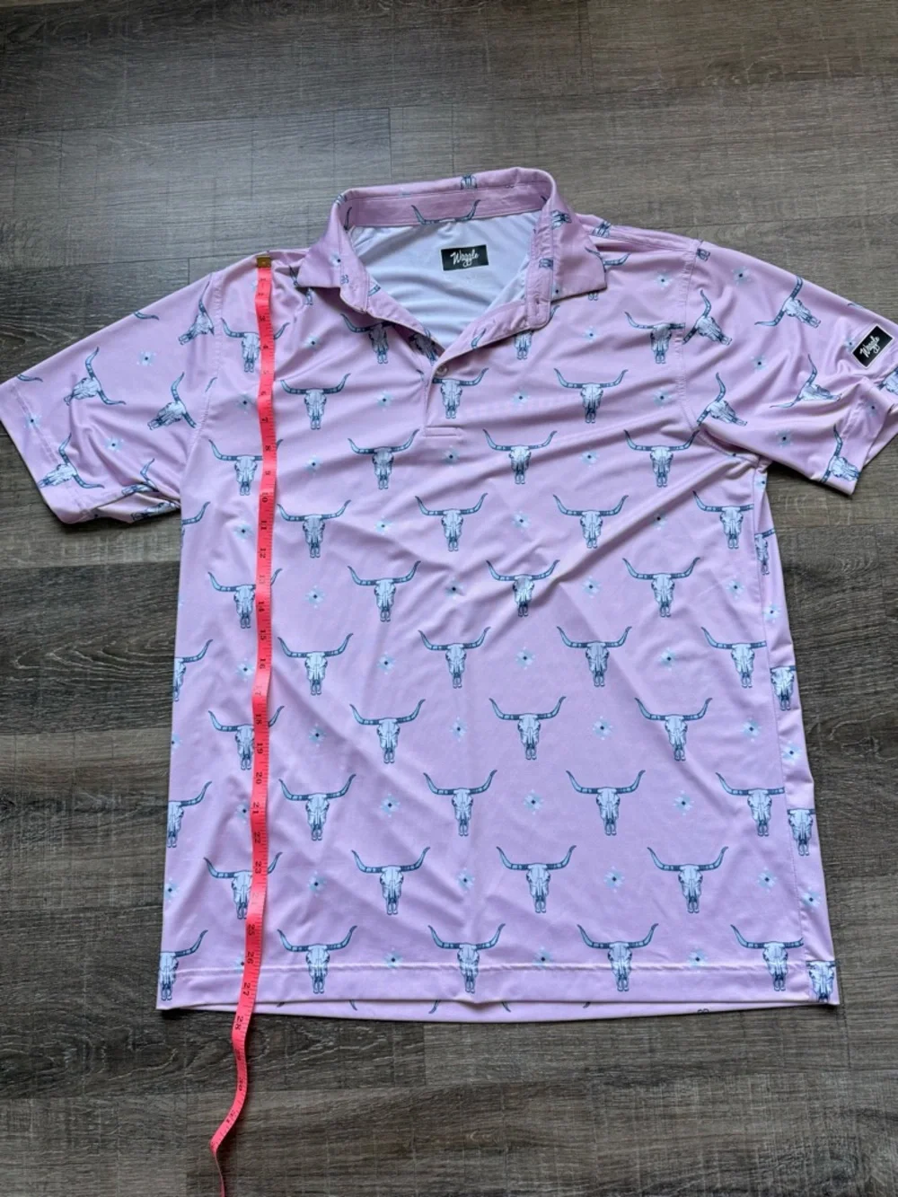 Waggle Golf Polo | Pink Short-Sleeve Polo with Steer Skull - Picture 2 of 5